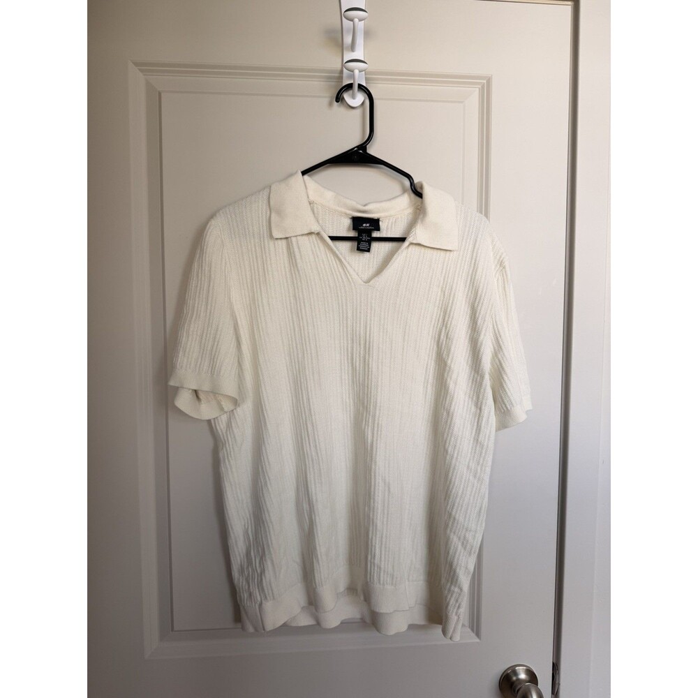H&M Men's Regular Fit Collared Short Sleeve Pullover Sweater White Size L